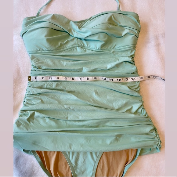 J. Crew Skirted Twist Top Ruched Bandeau Seafoam Swimsuit - Picture 11 of 15